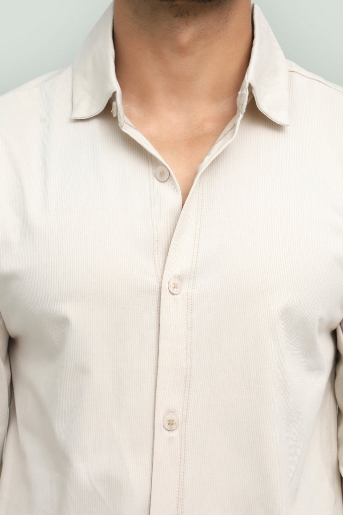 Beige  Button-down  & Black Gurkha Pant