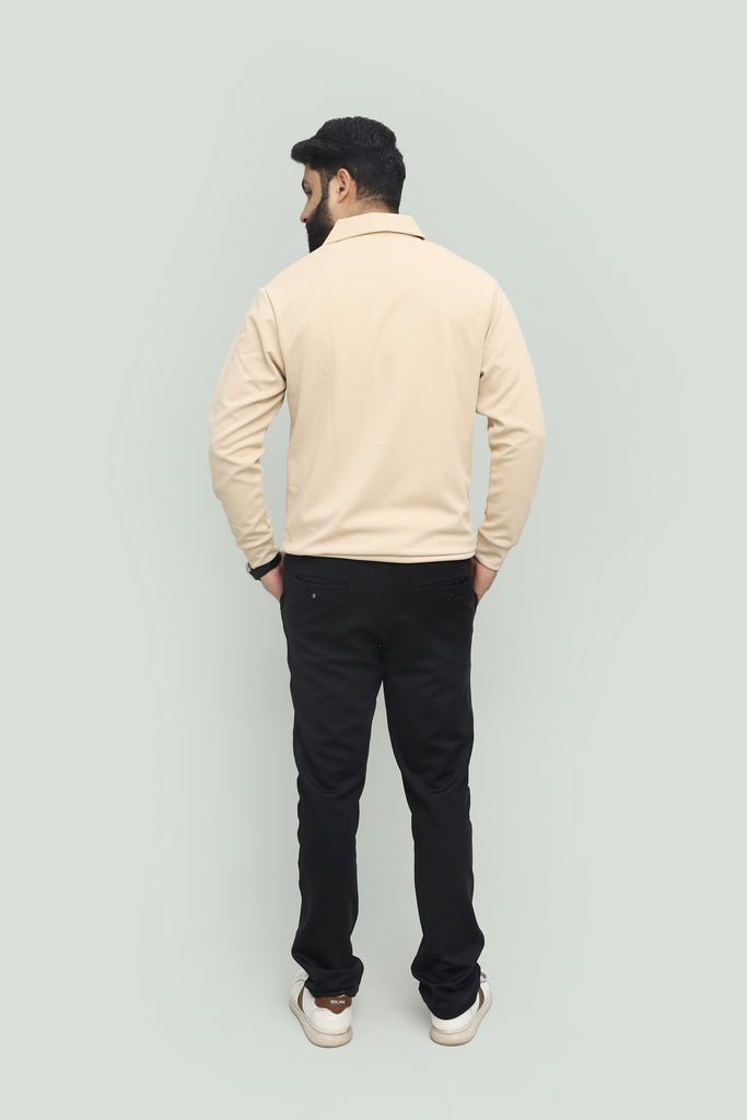 Contrast Zipper Beige & Rust Orange Polo FS