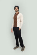 Contrast Zipper Beige & Brown Polo FS