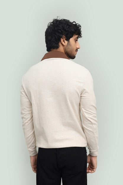 Contrast Zipper Beige & Brown Polo FS