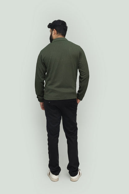 Textured Olive Green Zipper Polo FS