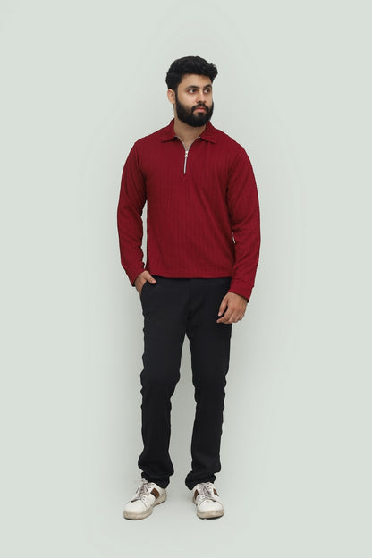 Textured Maroon Zipper Polo FS