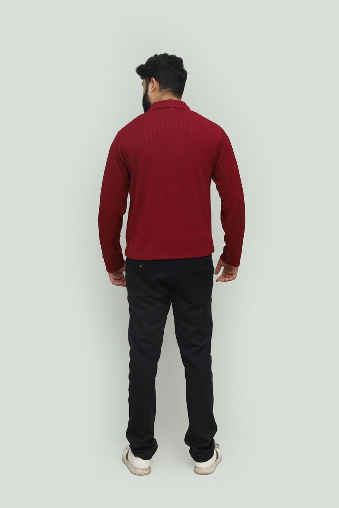 Textured Maroon Zipper Polo FS