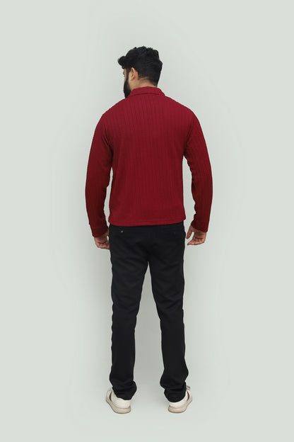 Textured Maroon Zipper Polo FS