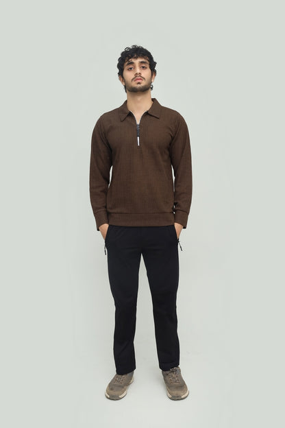 Wool Knit Zipper Chocolate Brown