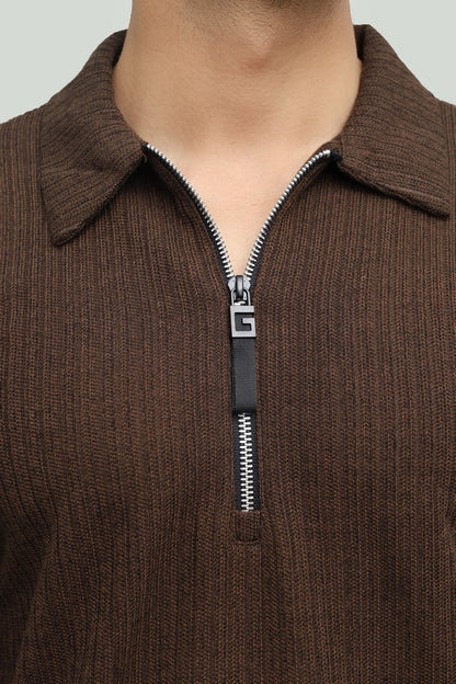 Wool Knit Zipper Chocolate Brown