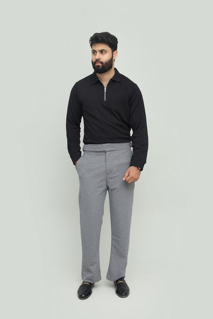 Textured Black Zipper Polo FS