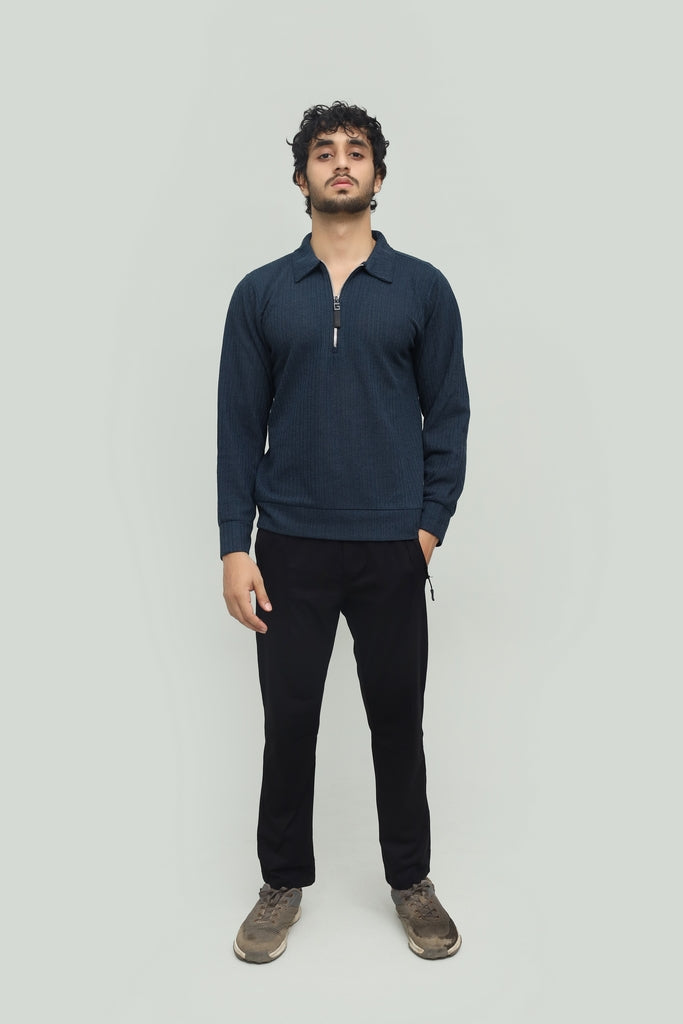 Wool Knit Zipper Blue