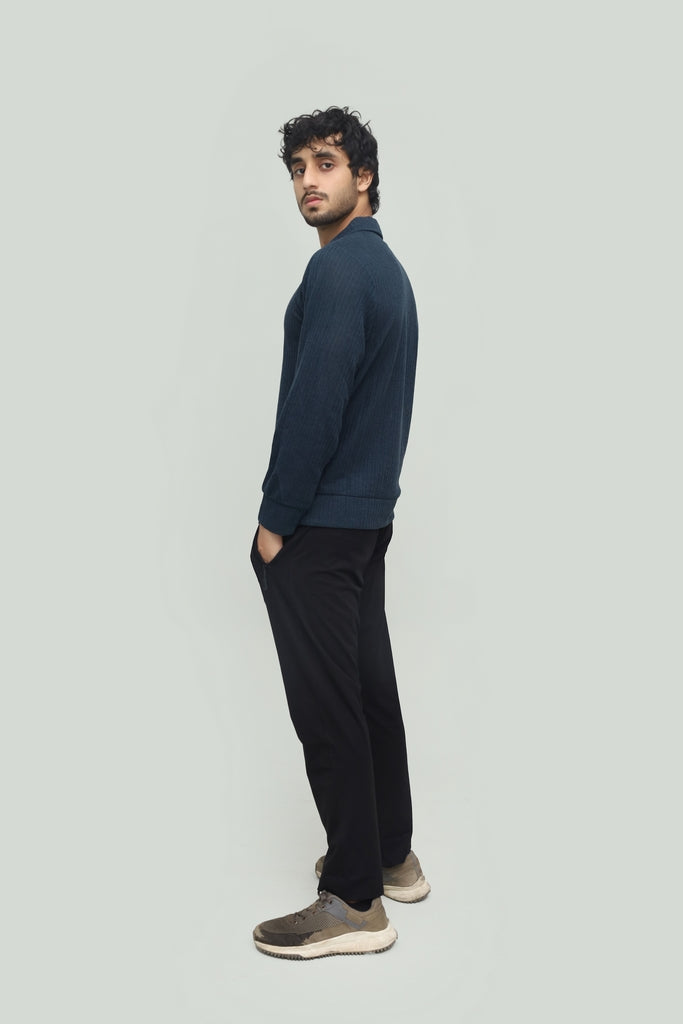 Wool Knit Zipper Blue