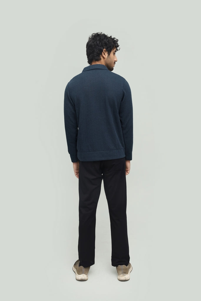 Wool Knit Zipper Blue