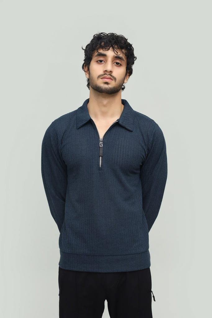 Wool Knit Zipper Blue
