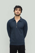 Wool Knit Zipper Blue
