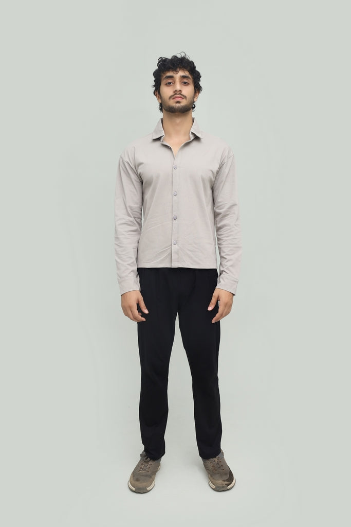 Gray Button-down  & Black Gurkha Pant