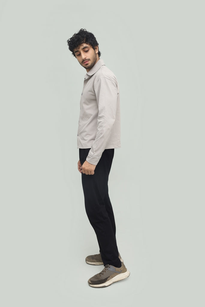 Gray Button-down  & Black Gurkha Pant