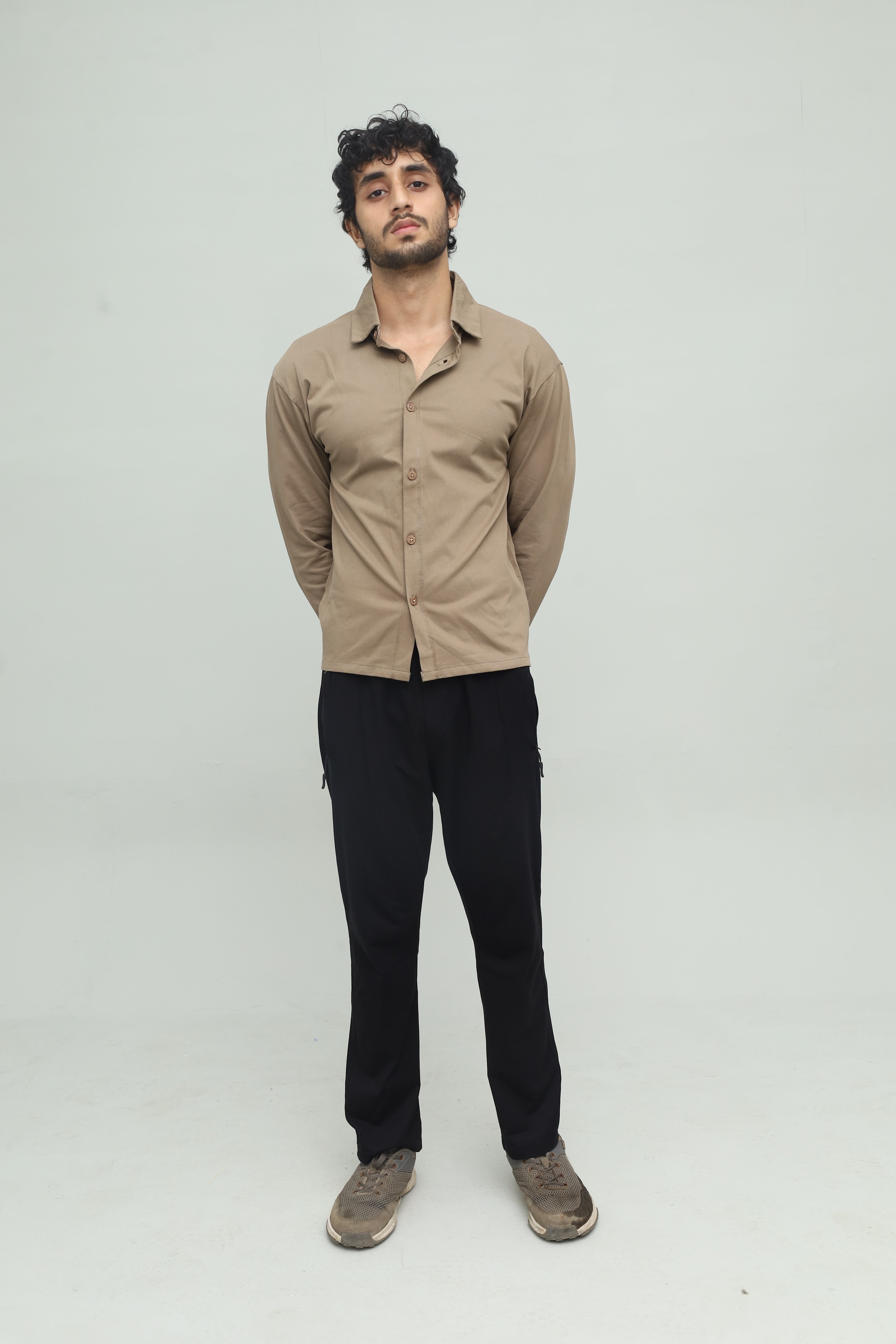 Cropped Khaki Brown Button Down Shirt FS