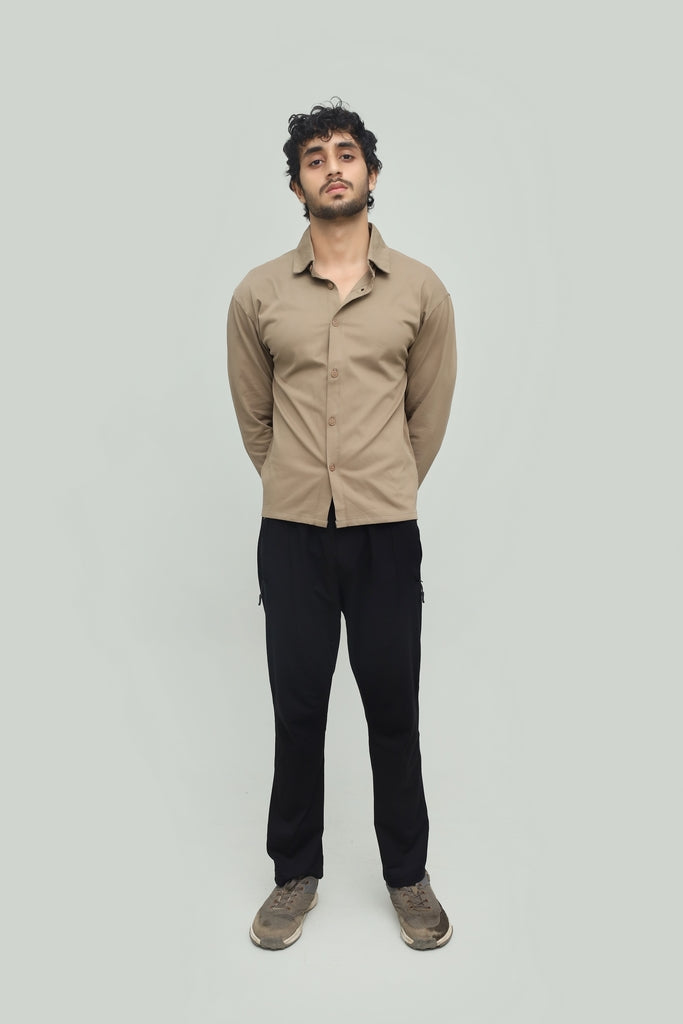 Cropped Khaki Brown Button Down Shirt FS