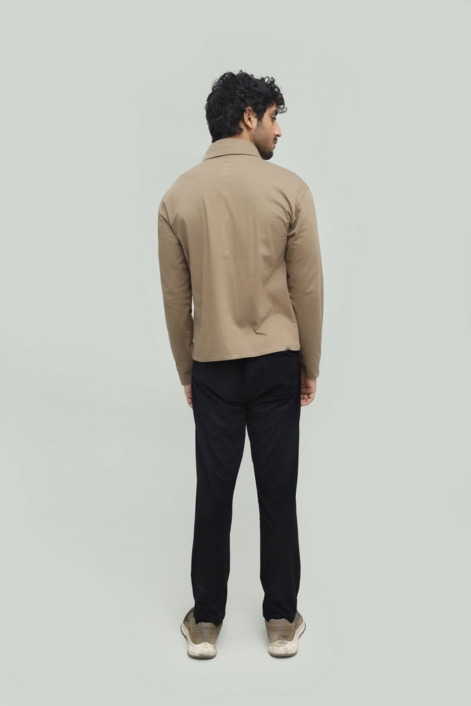 Cropped Khaki Brown Button Down Shirt FS