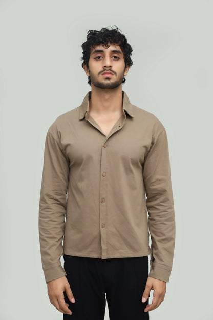 Cropped Khaki Brown Button Down Shirt FS
