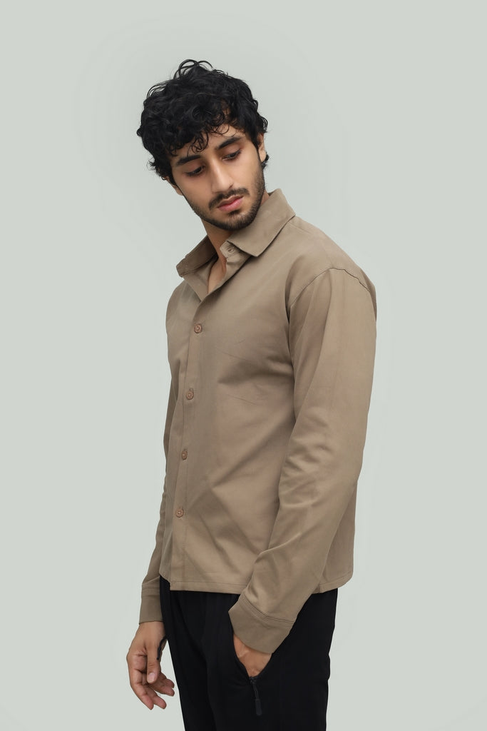 Cropped Khaki Brown Button Down Shirt FS