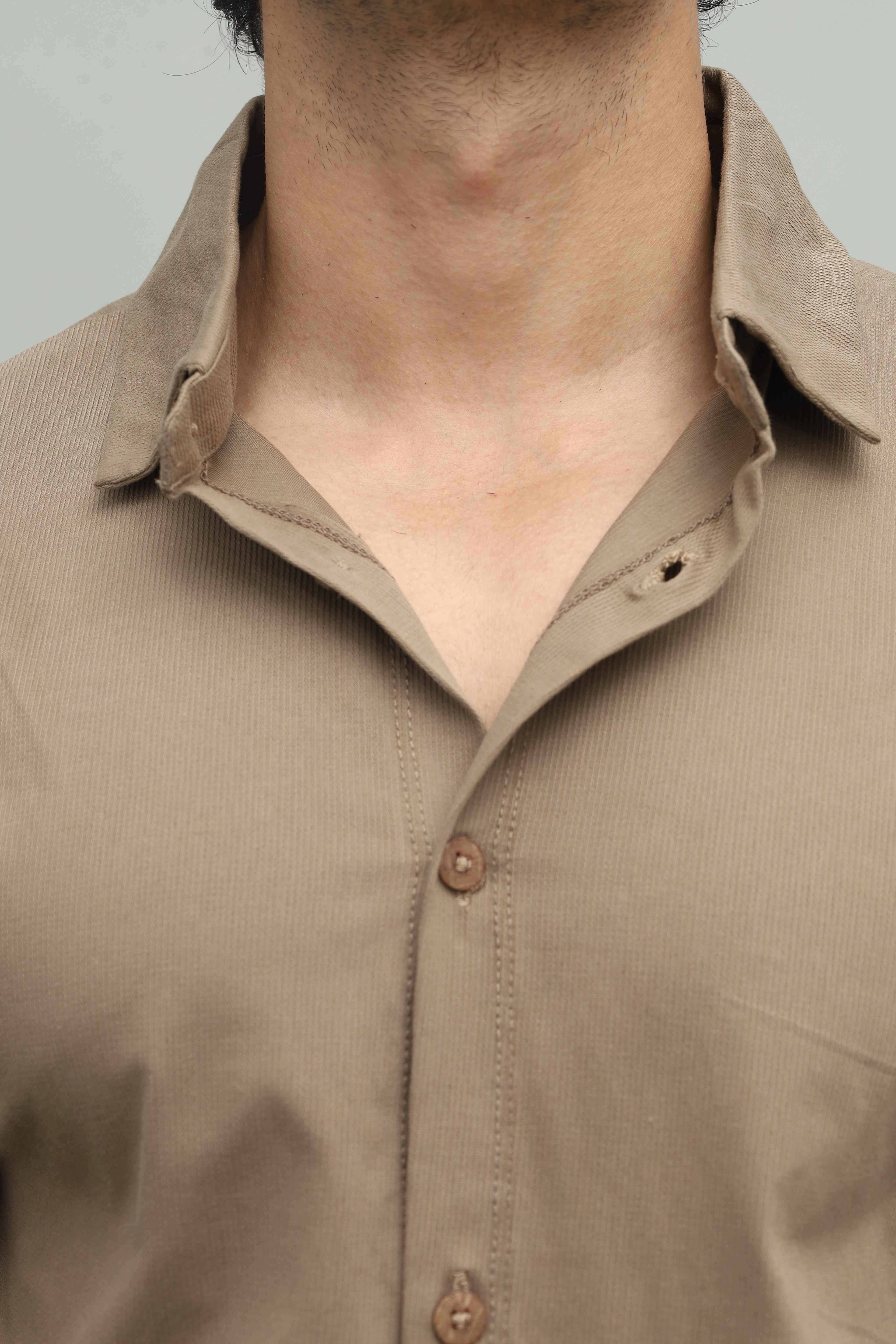 Cropped Khaki Brown Button Down Shirt FS