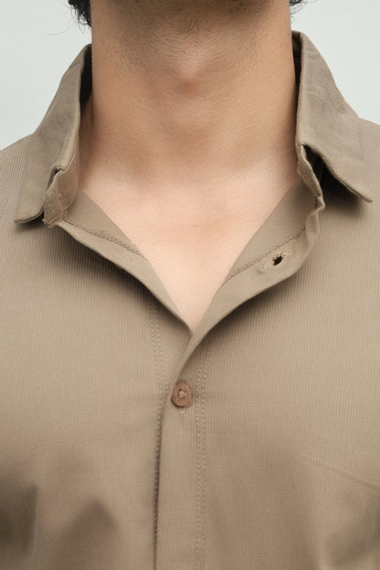 Cropped Khaki Brown Button Down Shirt FS