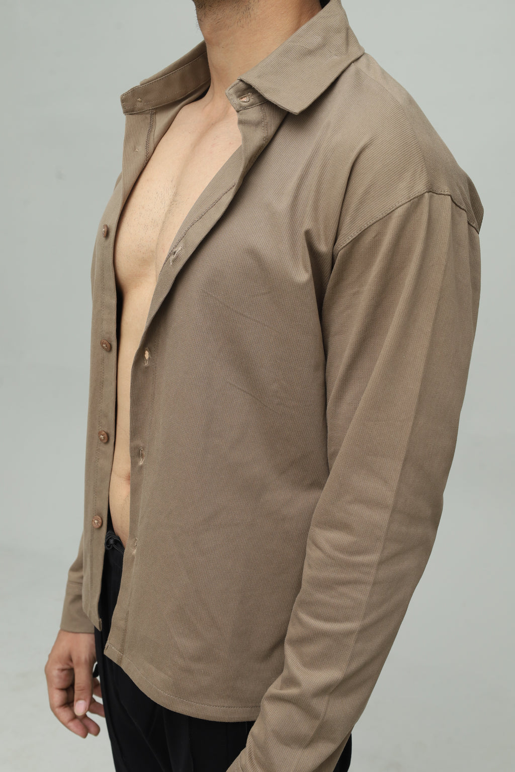 Cropped Khaki Brown Button Down Shirt FS