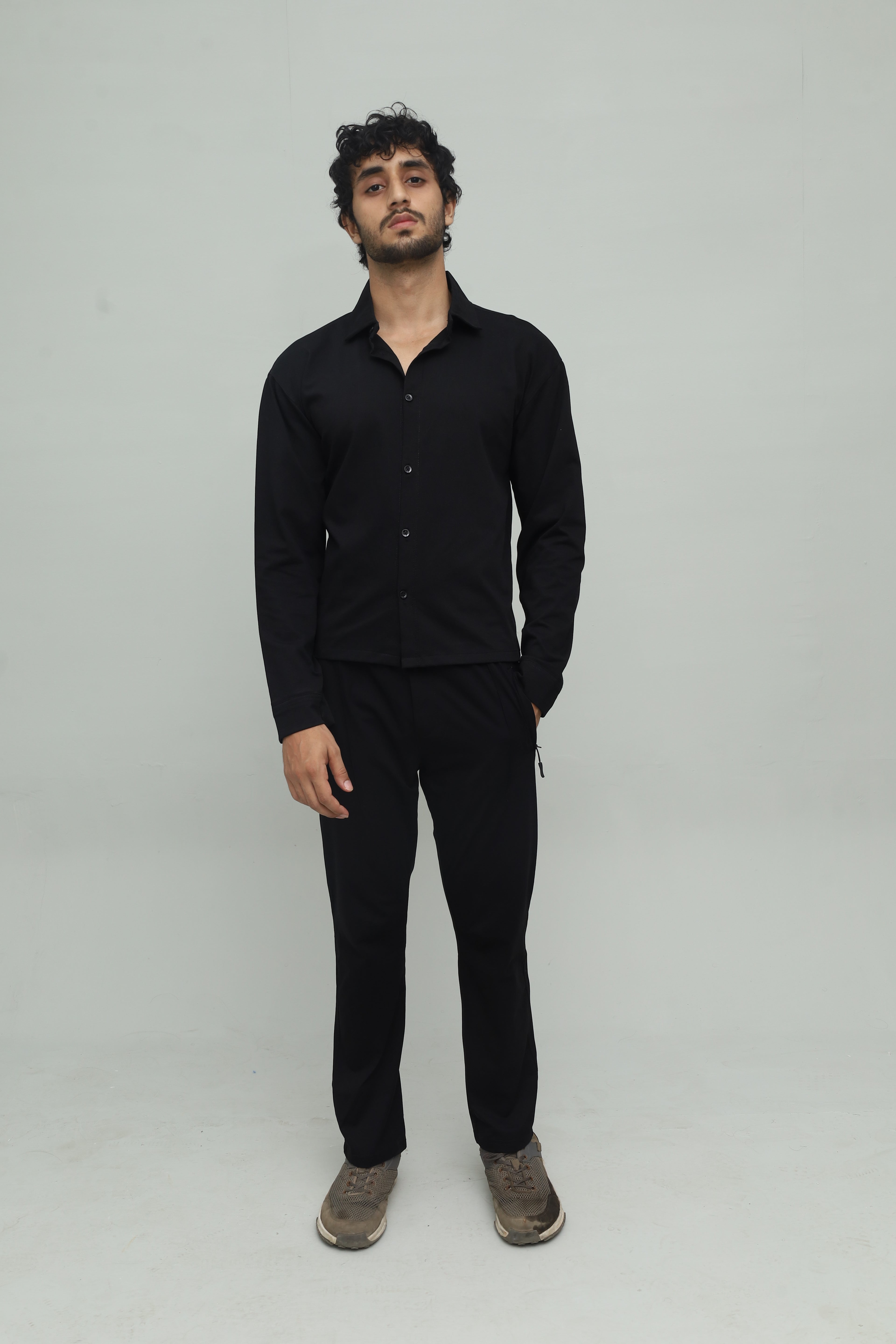 Cropped Black Button Down Shirt FS