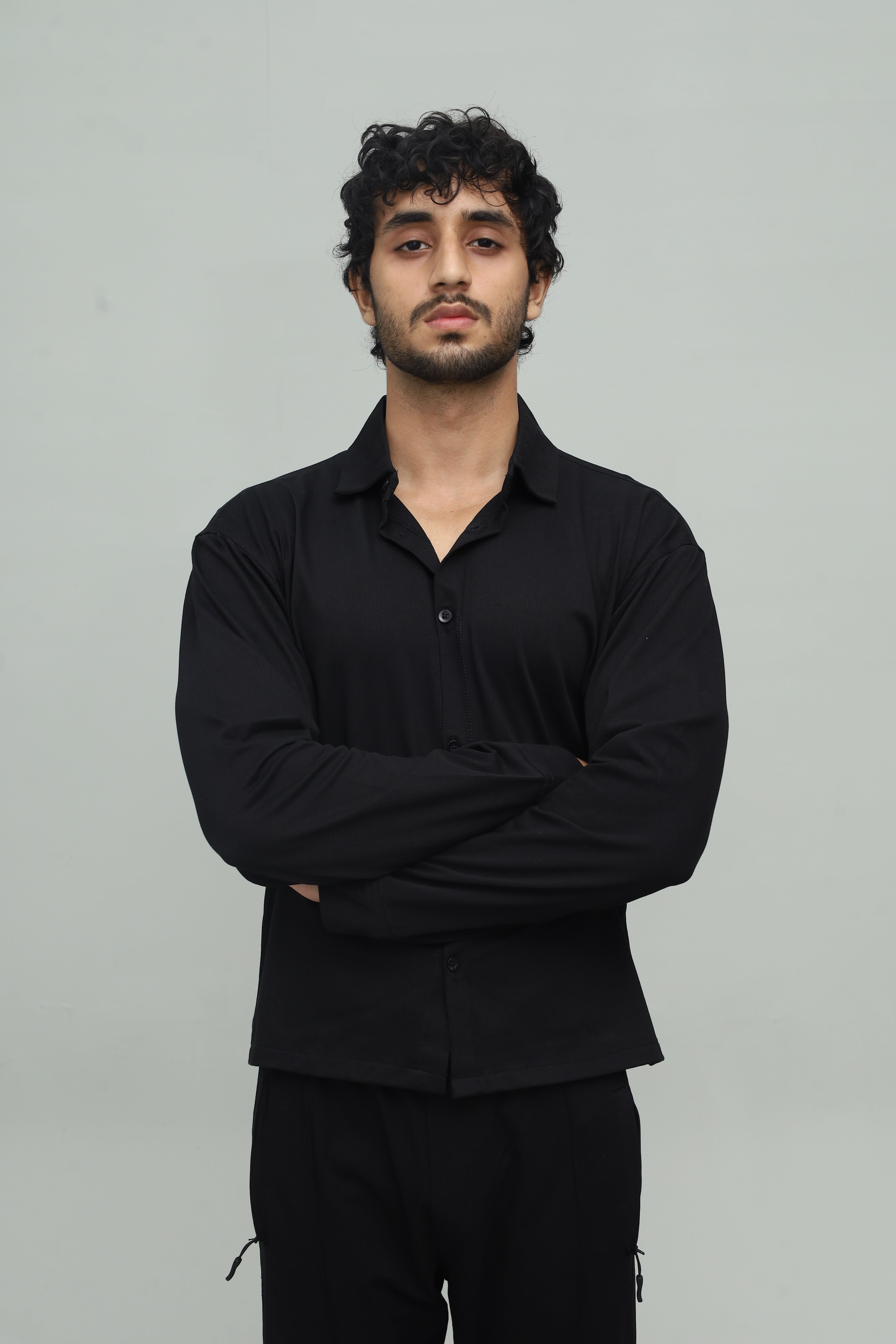 Cropped Black Button Down Shirt FS