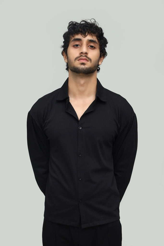 Cropped Black Button Down Shirt FS