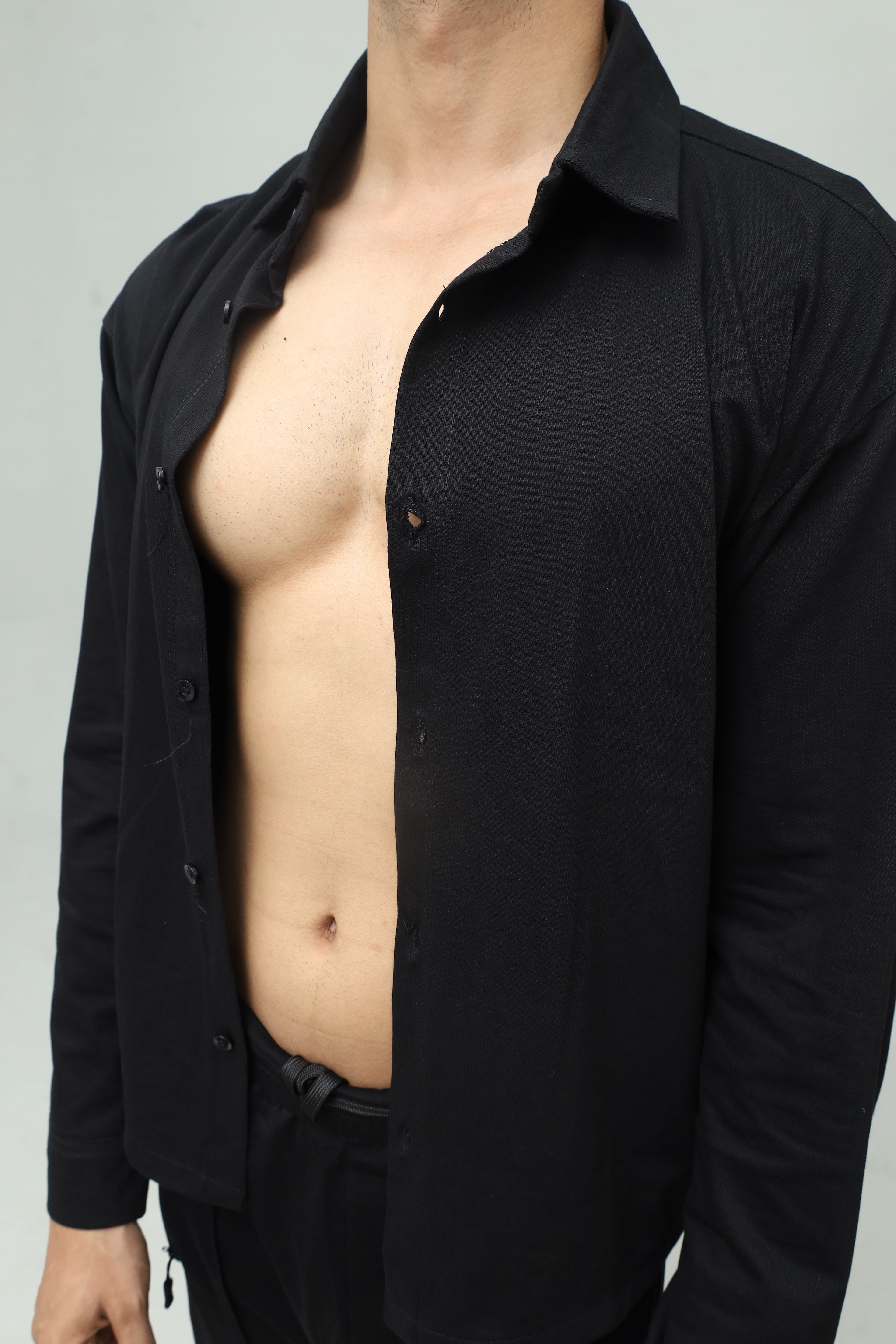 Cropped Black Button Down Shirt FS