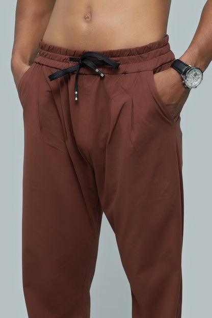 Drop Needle Off-White Polo & Dark Rust Brown Relaxed Fit Trouser