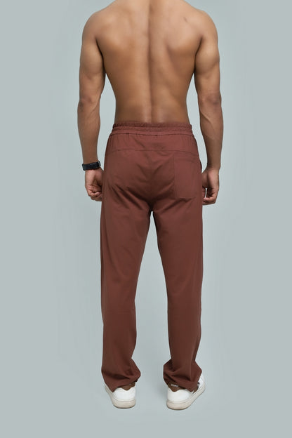 Off White Zipper Polo & Rust Brown Relaxed Fit Trouser