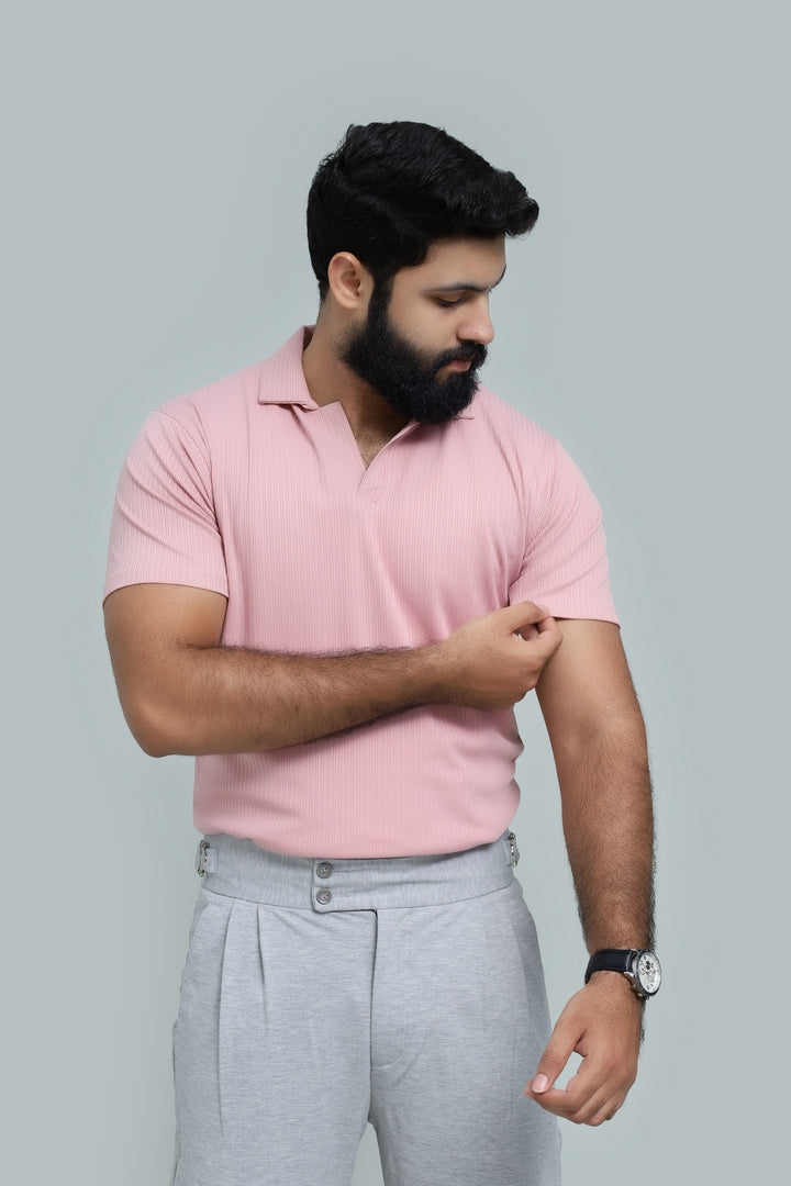 Drop Needle Baby Pink Polo & Light Beige Relaxed Fit Trouser