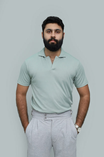 Drop Needle Mint Green Polo & Light Beige Relaxed Fit Trouser
