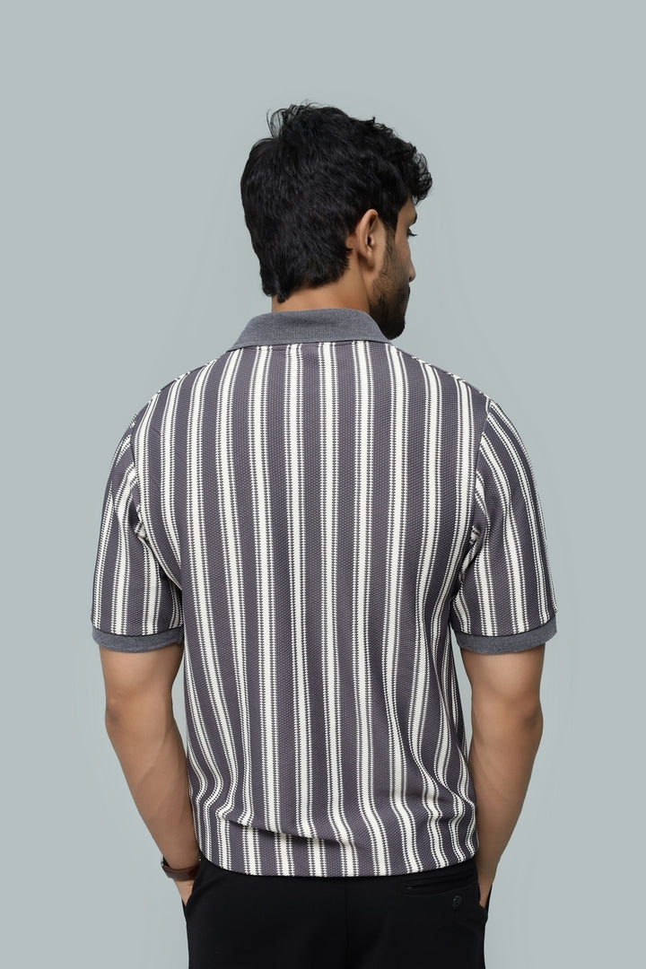 Knitted Gray Stripe Polo
