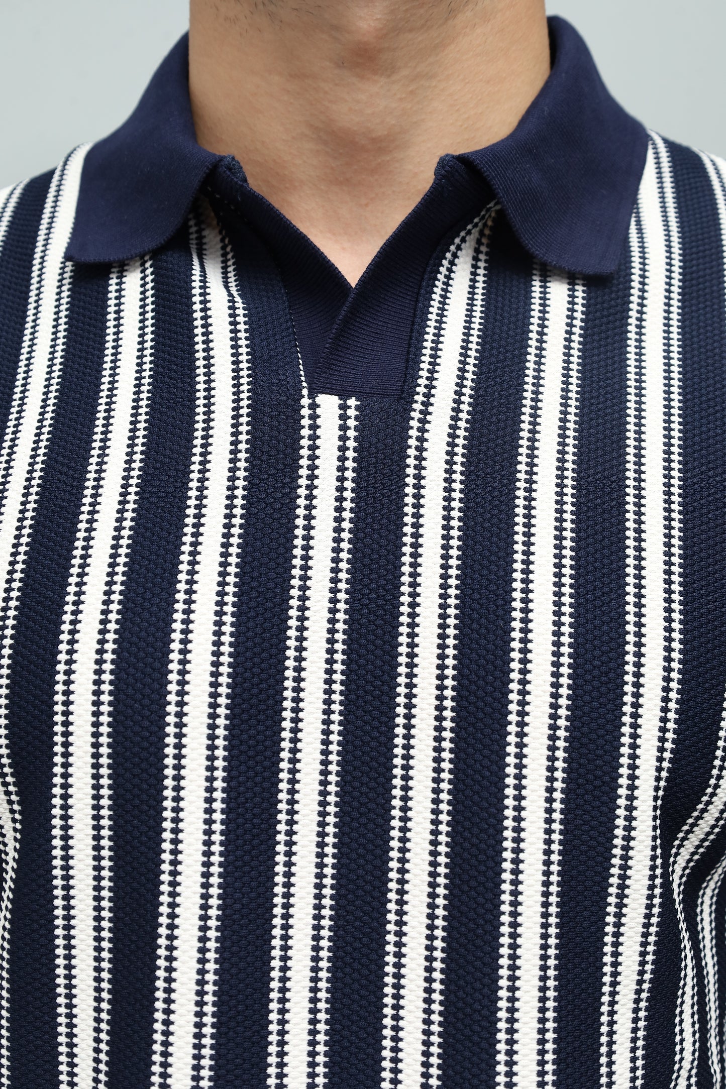 Knitted Navy Blue Stripe Polo