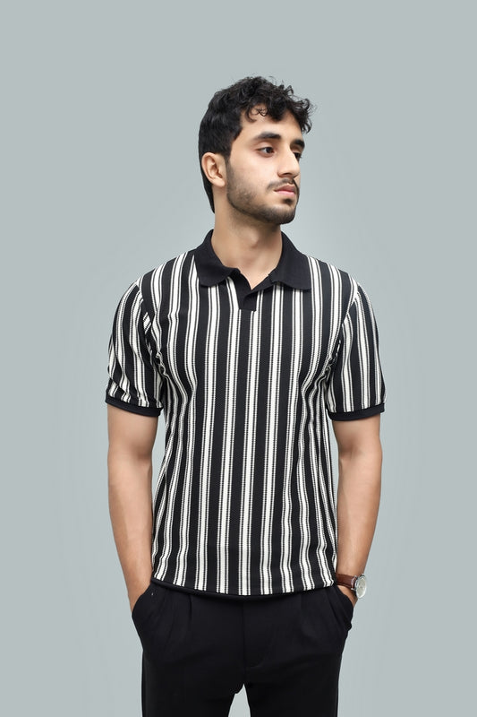 Knitted Black Stripe Polo
