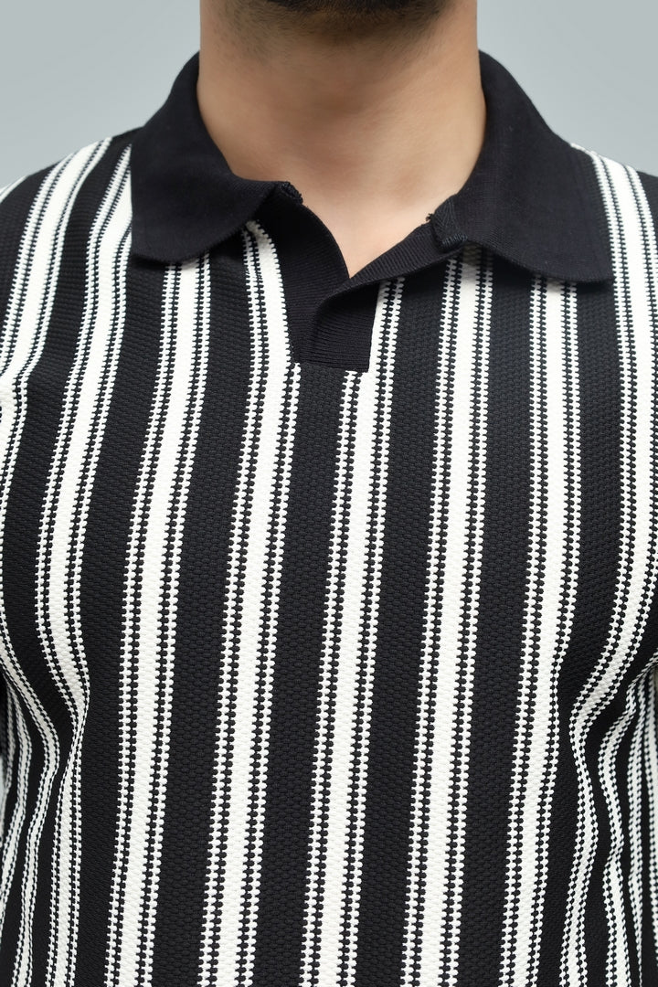 Knitted Black Stripe Polo