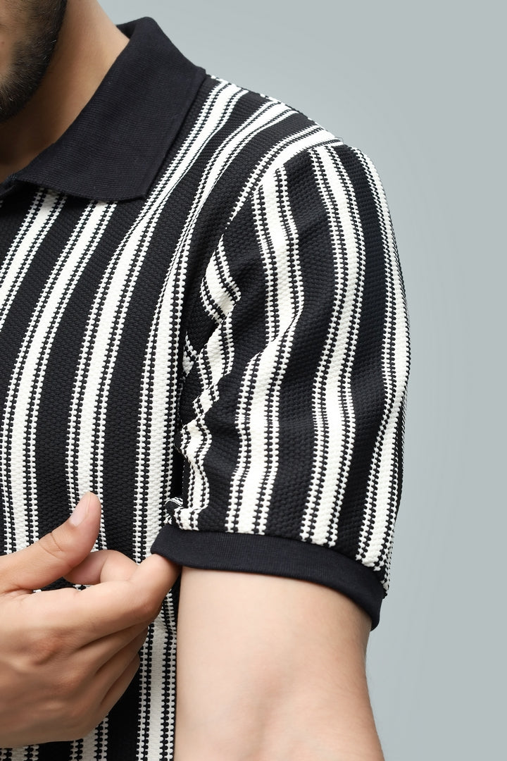 Knitted Black Stripe Polo