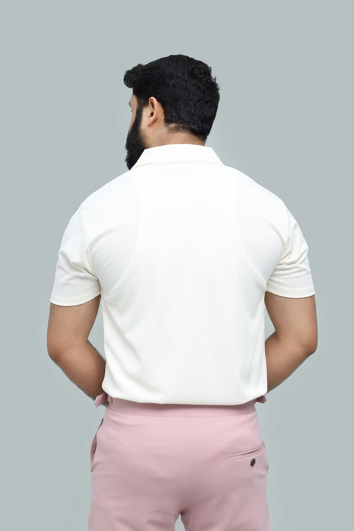 Drop Needle Off-White Polo & Dark Rust Brown Relaxed Fit Trouser