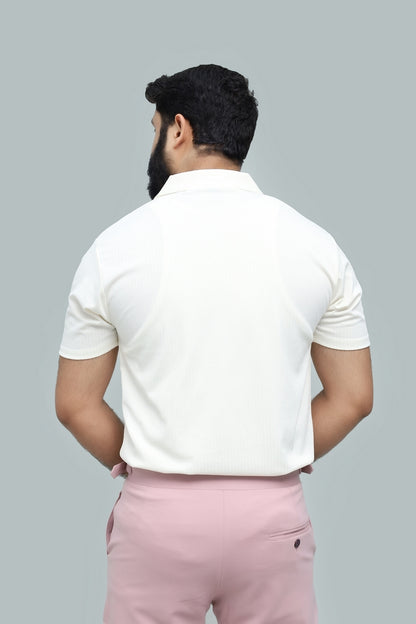 Drop Needle Off-White Polo & Dark Rust Brown Relaxed Fit Trouser