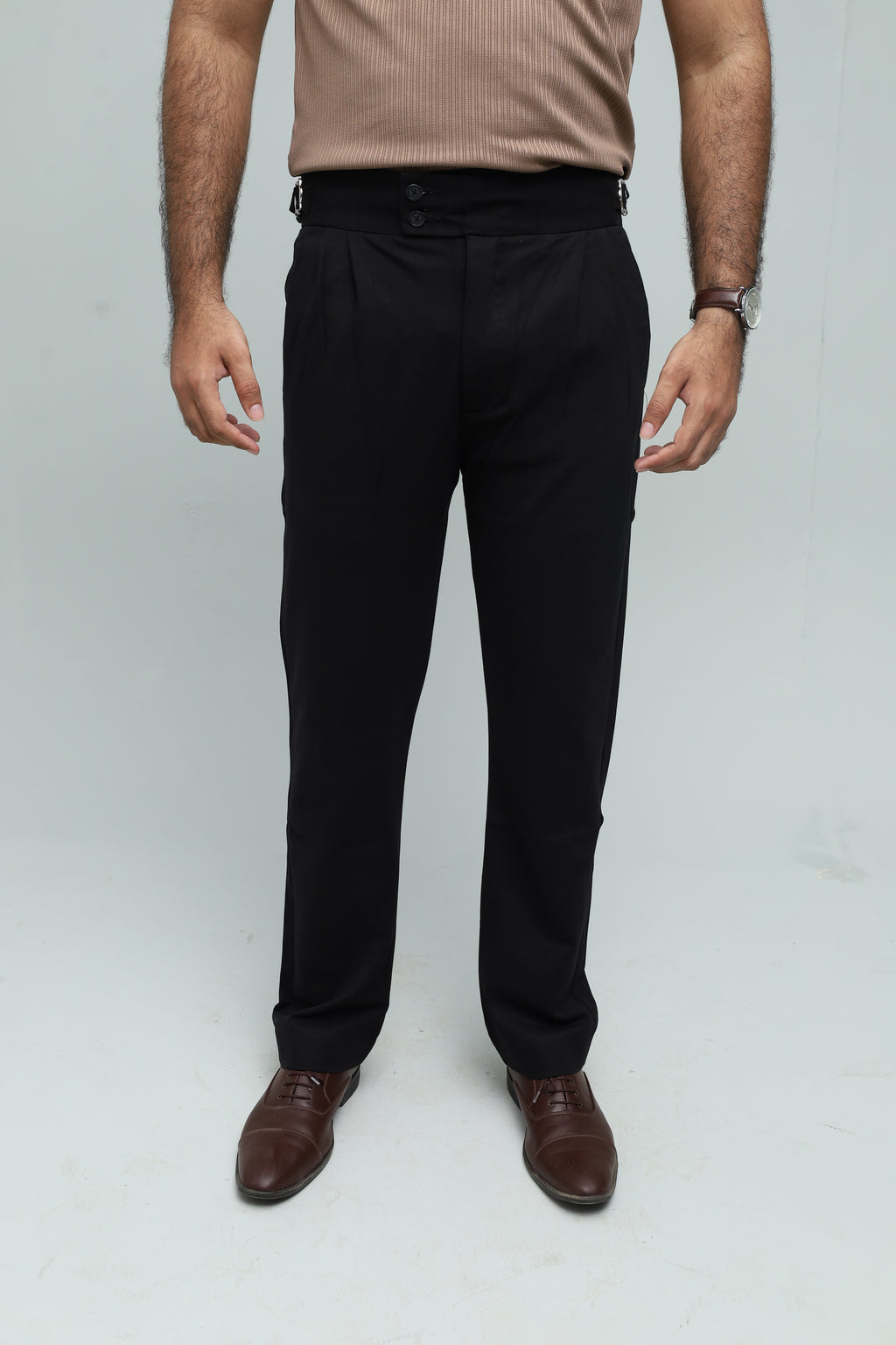 Drop Needle Black Polo & Black Gurkha Pants