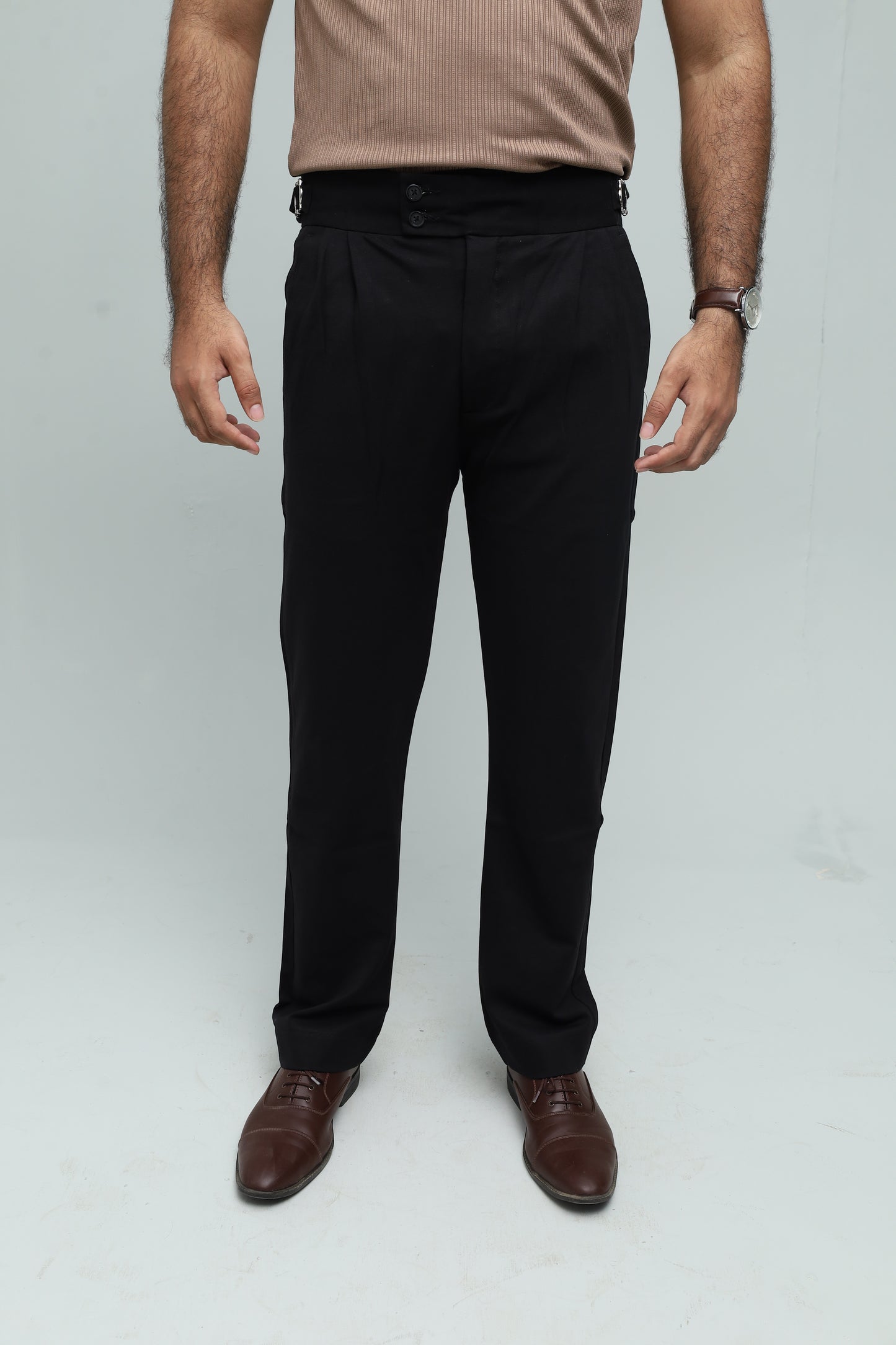 Rust Brown Drop Needle Polo & Black Gurkha Pants