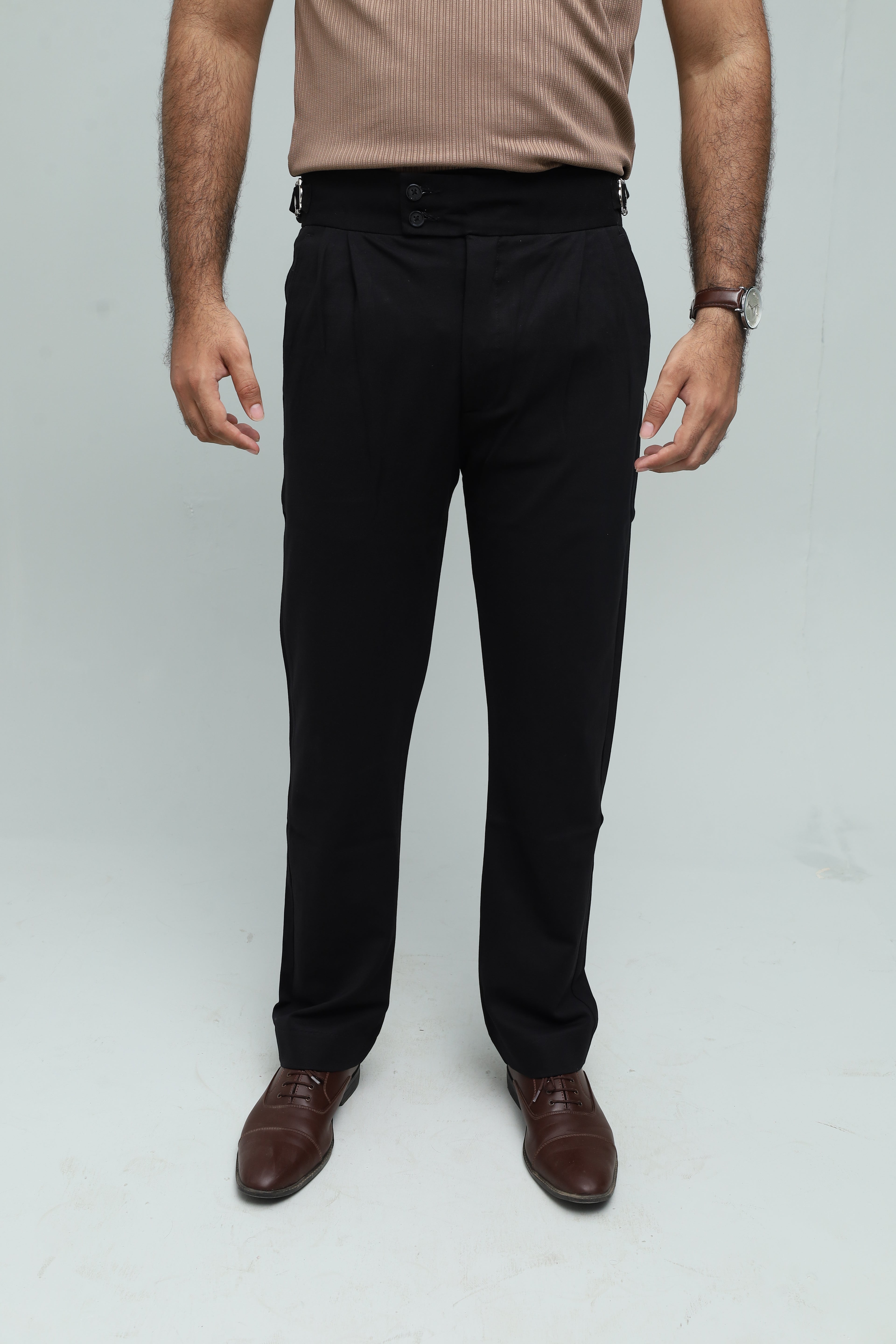 Drop Needle Charcoal Gray Polo & Black Gurkha Pants
