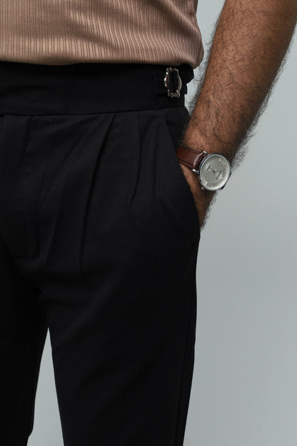 Drop Needle White Polo & Black Gurkha Pants