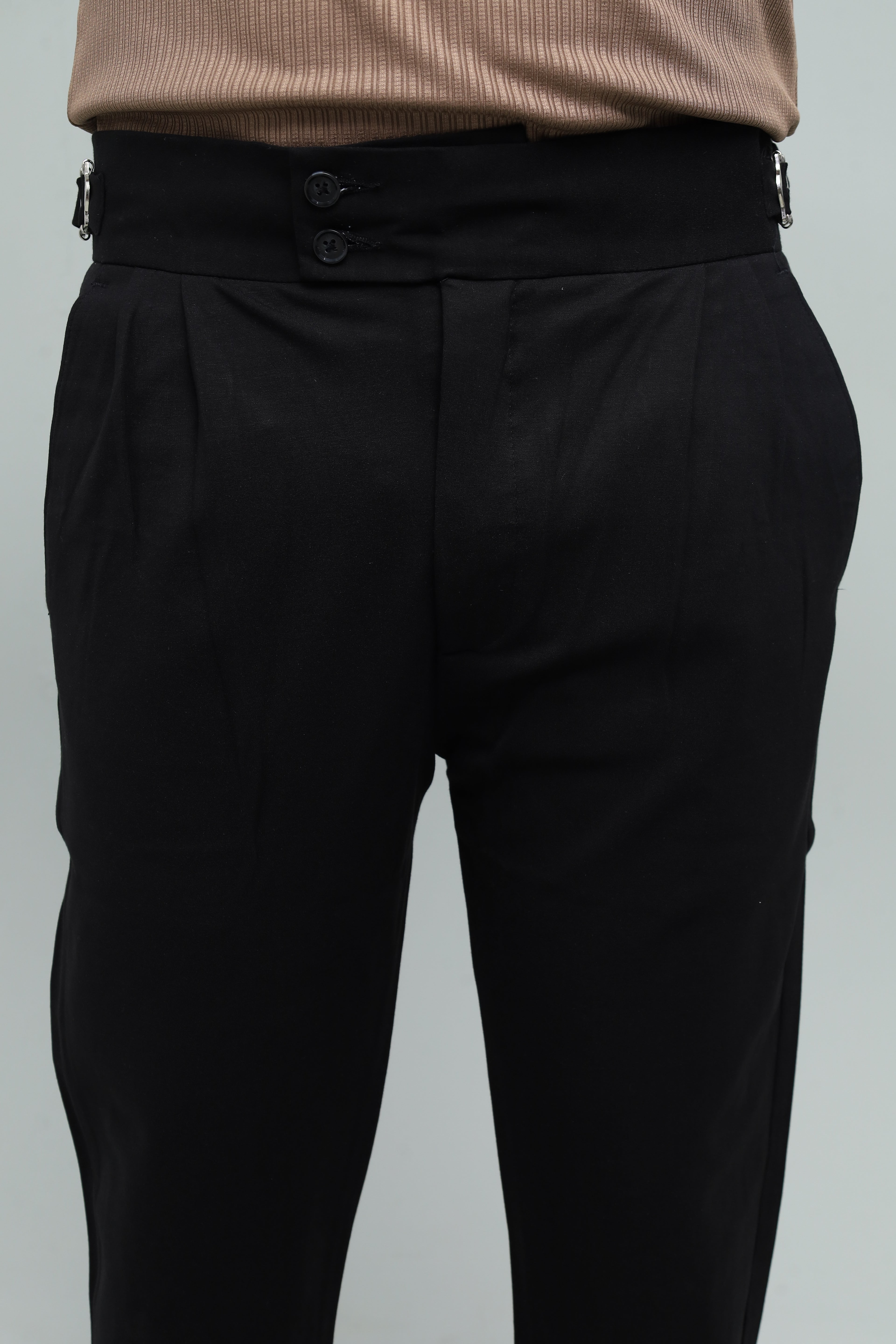 Drop Needle White Polo & Black Gurkha Pants