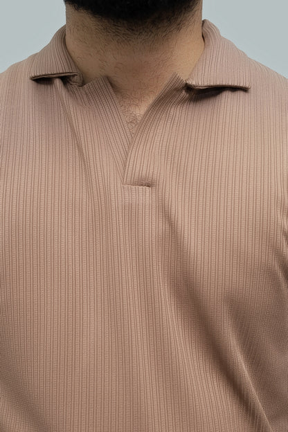 Drop Needle Sandstone Brown Polo & Black Relaxed Fit Trouser