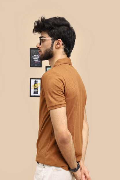 Rust Brown Drop Needle Polo & Black Gurkha Pants