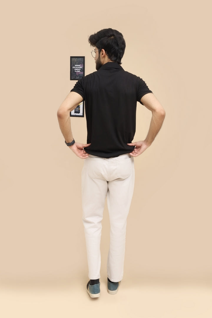 Drop Needle Black Polo & Steel Gray Relaxed Fit Trouser