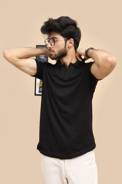 Drop Needle Black Polo & Steel Gray Relaxed Fit Trouser